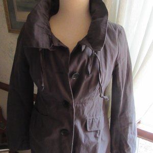 LOFT Long Gray Fully Lined Adjustable Ruffle Collar Spring Coat Size XS